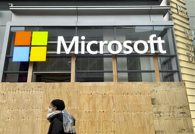 Biểu tượng của Microsoft. (Ảnh: Kyodo/TTXVN) Biểu tượng của Microsoft. (Ảnh: Kyodo/TTXVN)